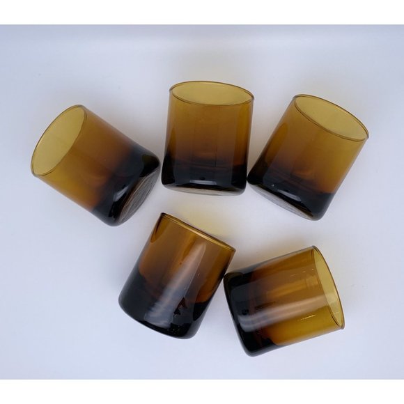 Hand Blown Pitcher With 5 Glasses Cocktails Mid Century Amber Brown Ombre - Picture 8 of 10